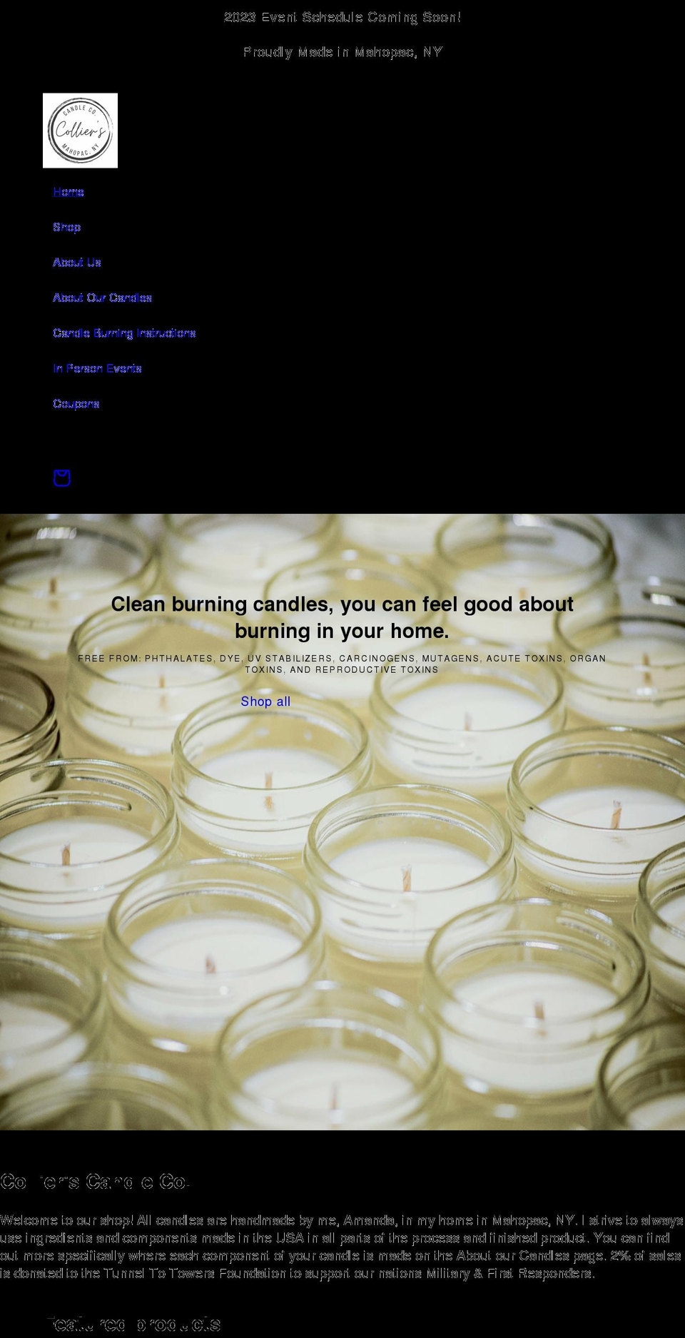 collierscandleco.com shopify website screenshot