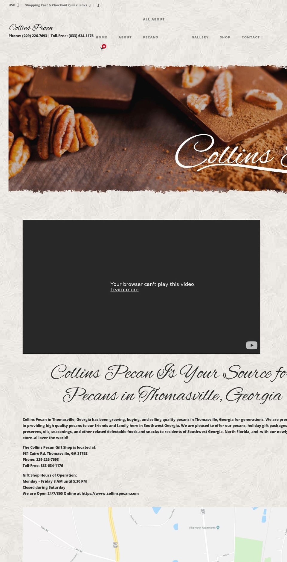 collinspecan.com shopify website screenshot