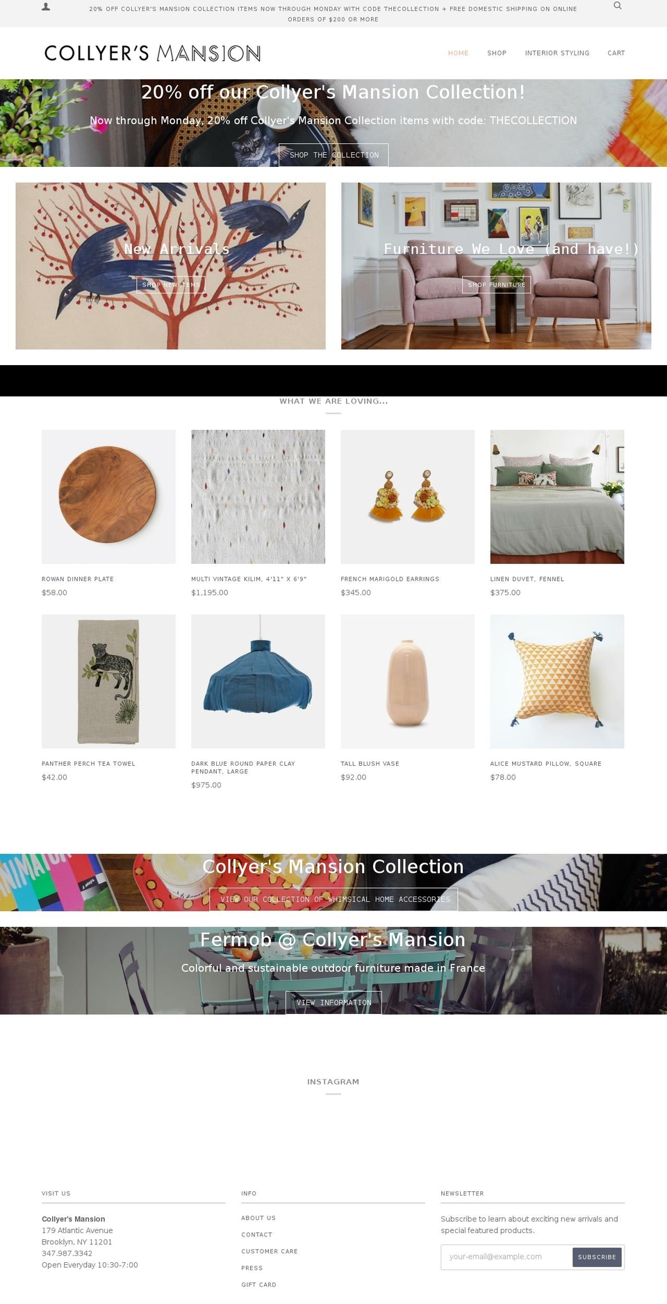 collyersmansion.com — Shopify storefront screenshot