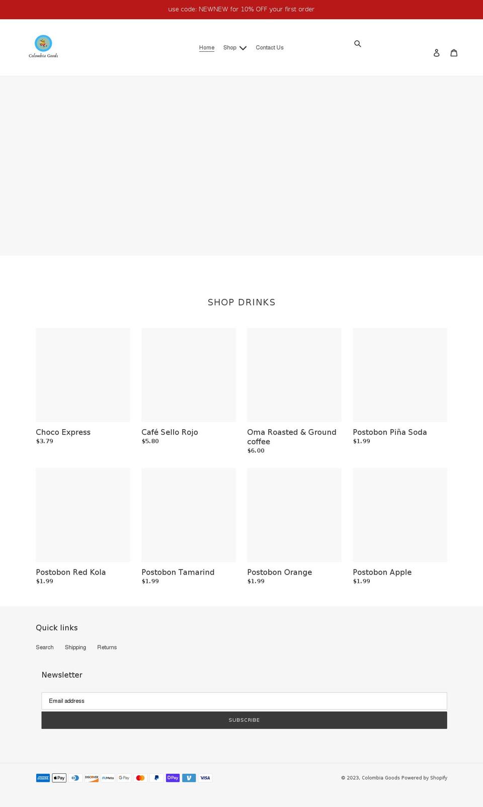 colombiagoods.com shopify website screenshot