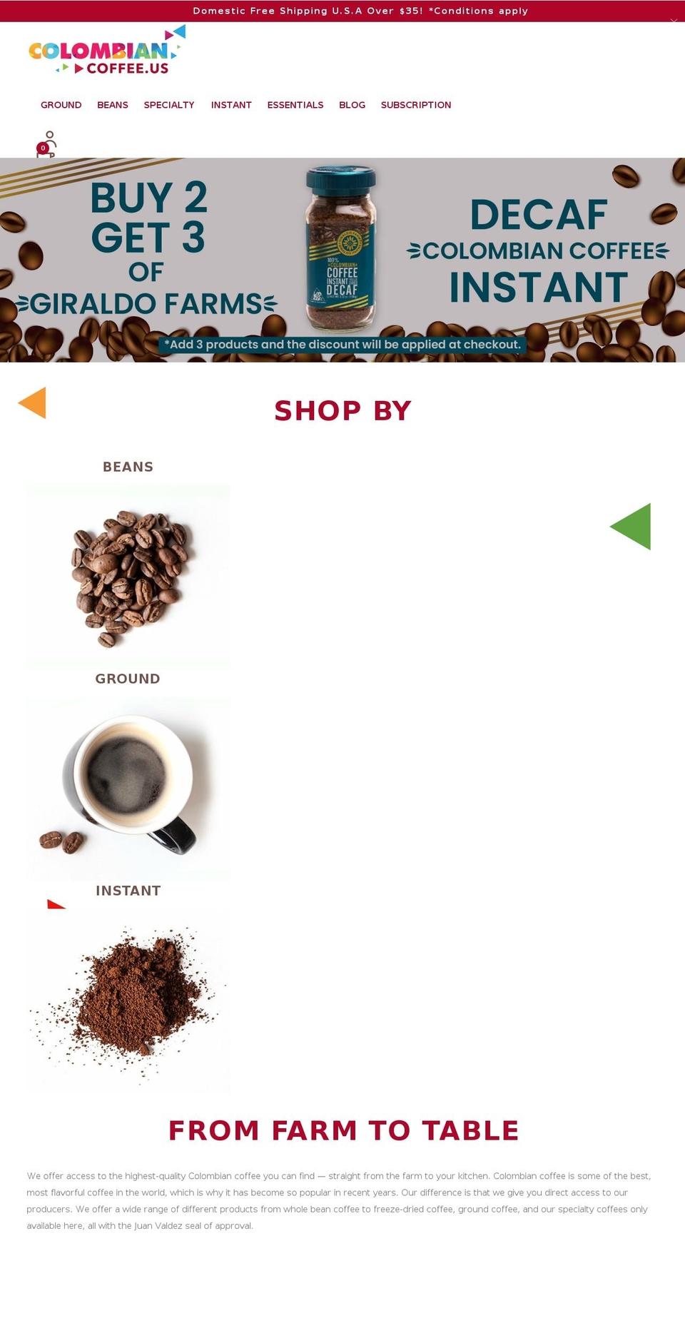 colombiancoffee.us shopify website screenshot