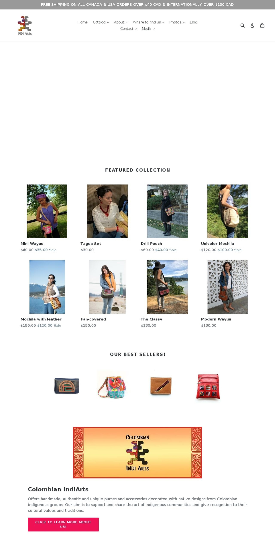 colombianindiarts.com shopify website screenshot
