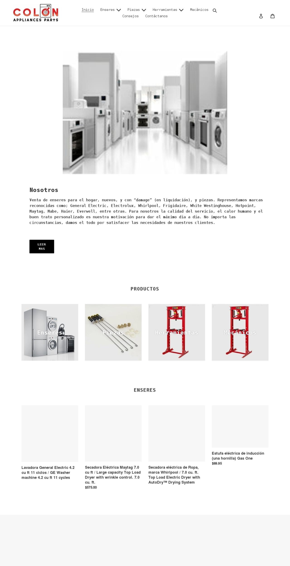 colonappliances.com shopify website screenshot