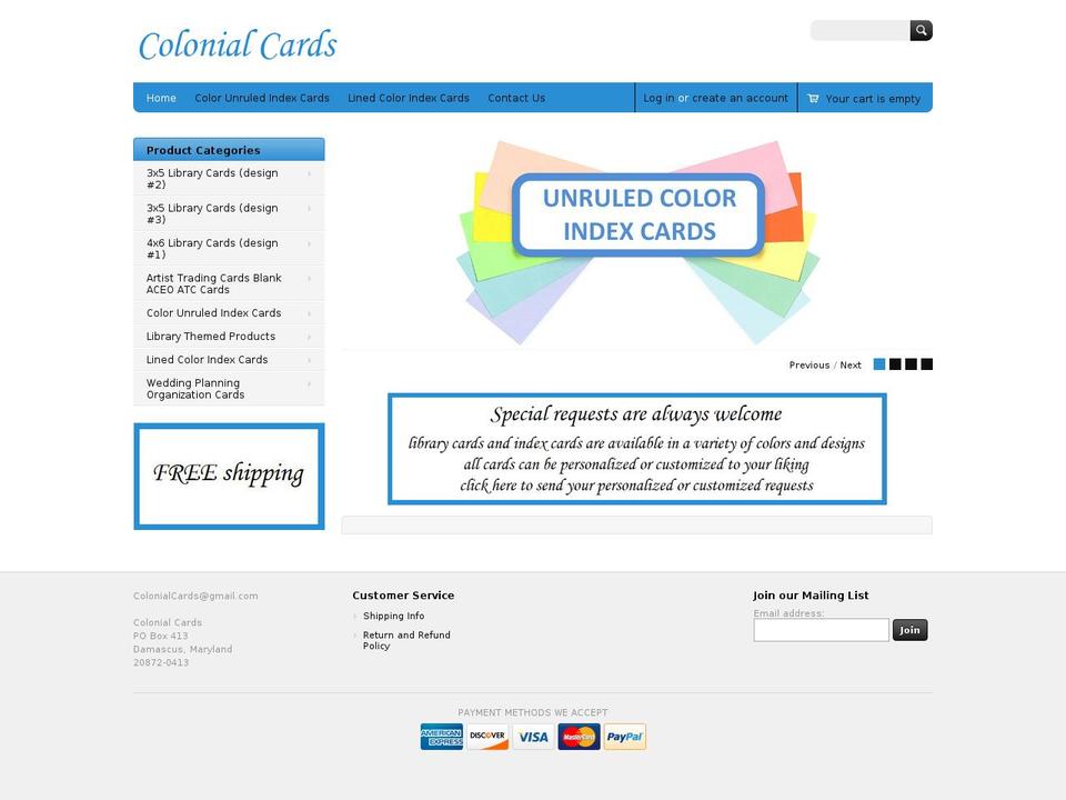 colonialcards.com shopify website screenshot