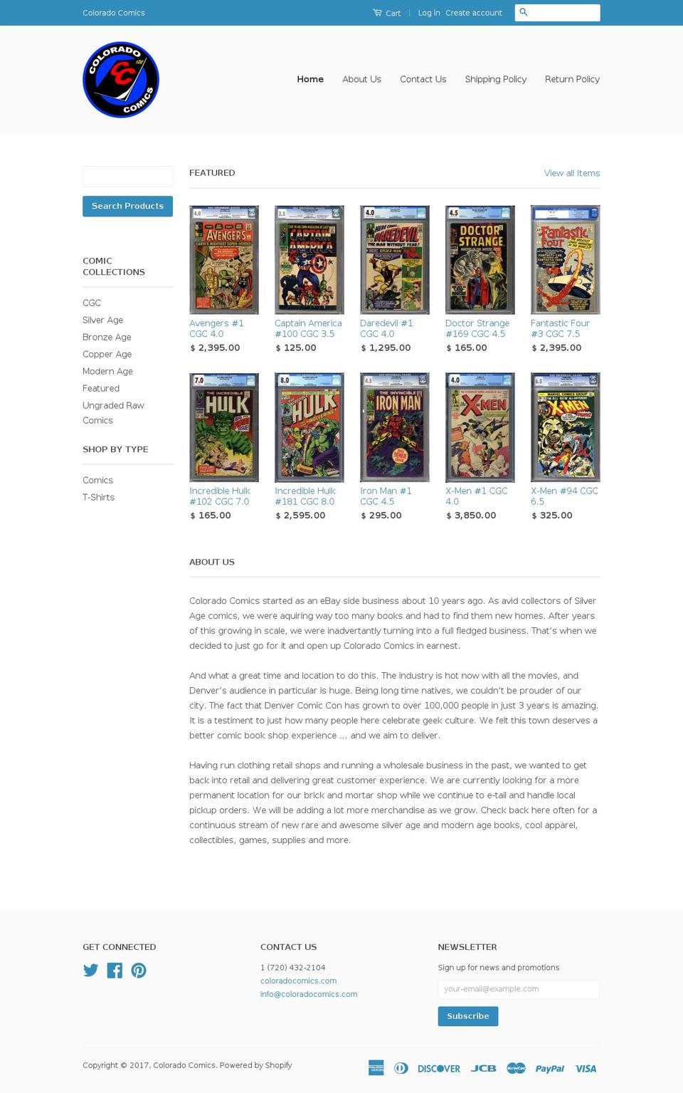 coloradocomics.com shopify website screenshot