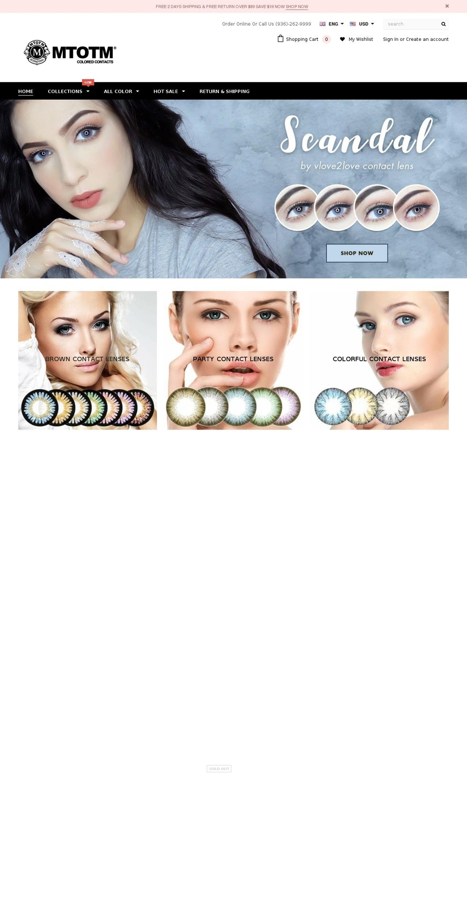 coloredcontactstore.com — Shopify storefront screenshot