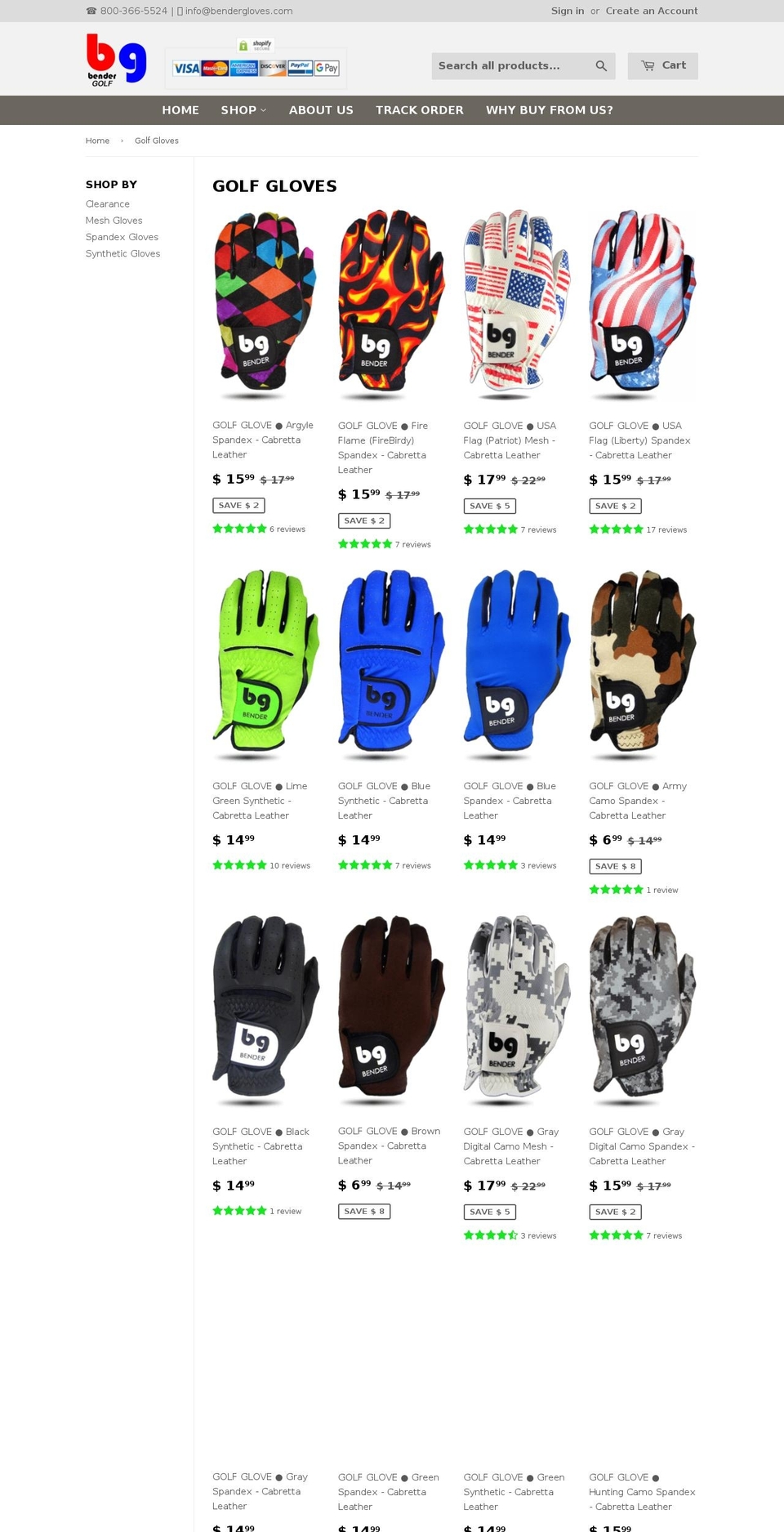 colorgolfgloves.com — Shopify storefront screenshot