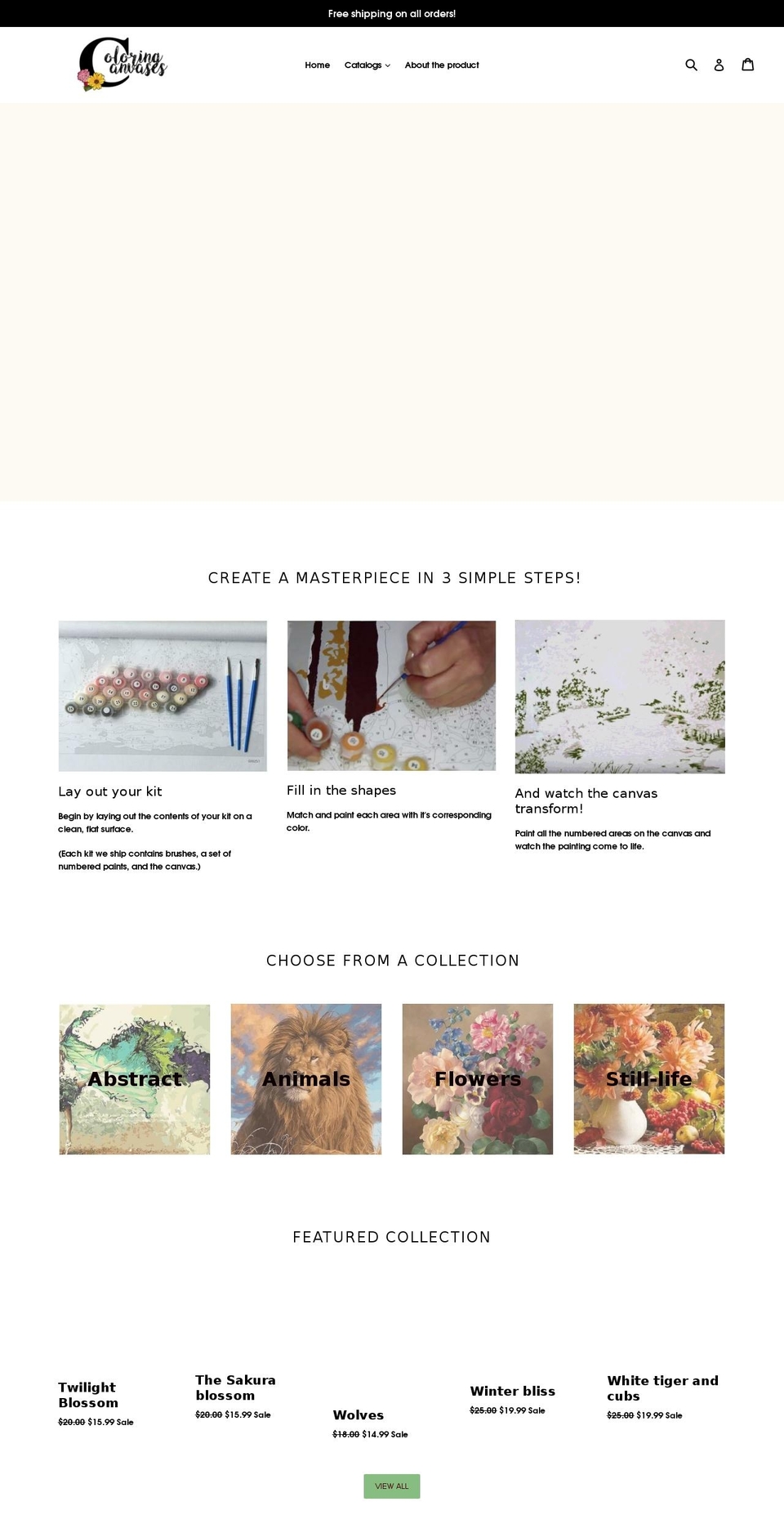 coloringcanvases.com — Shopify storefront screenshot