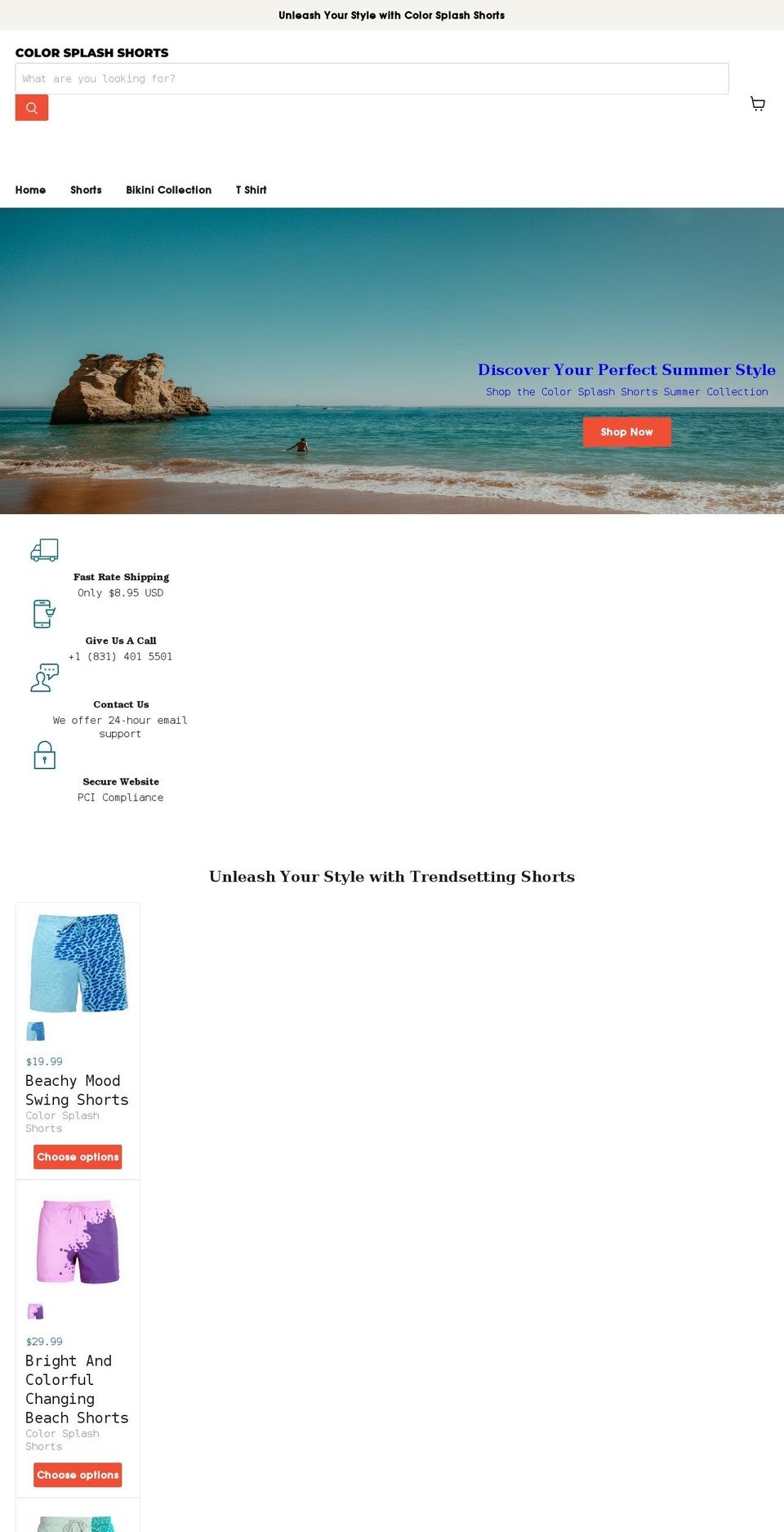 colorsplashshorts.com shopify website screenshot