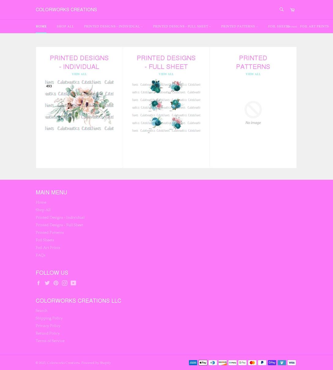 colorworkscreations.com shopify website screenshot