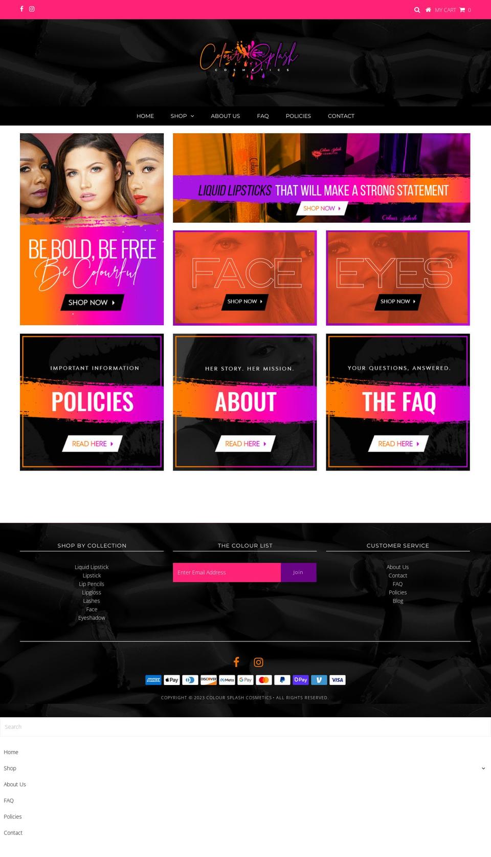 coloursplashcosmetics.com shopify website screenshot