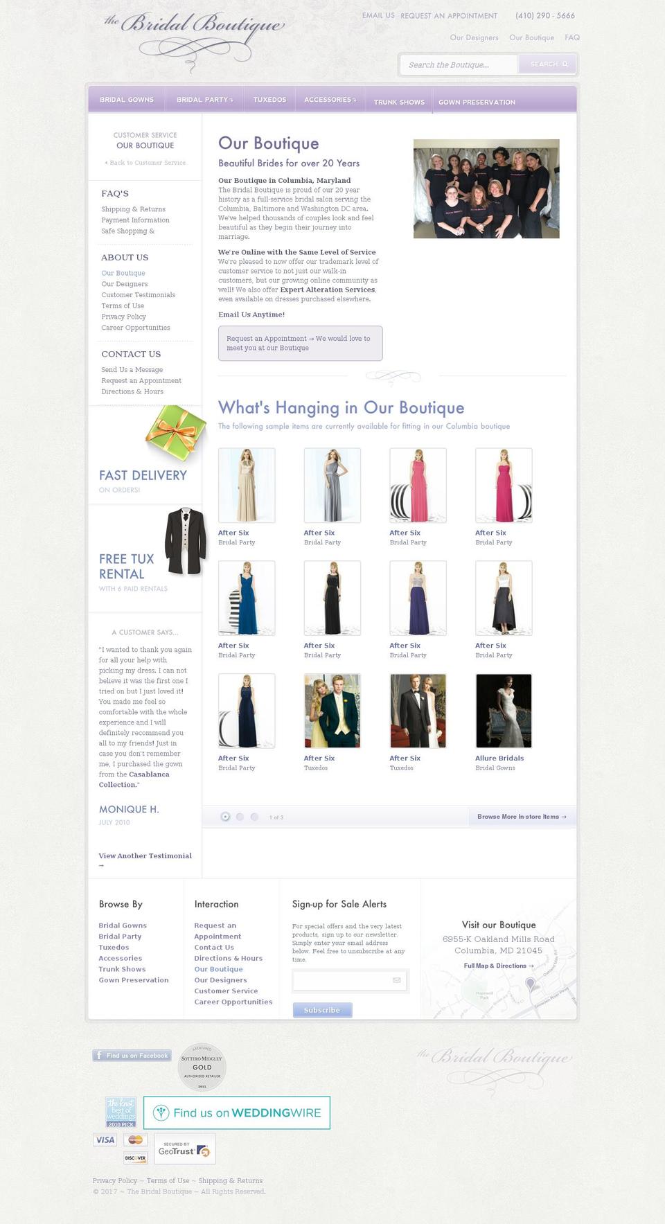 columbiabridalboutique.com shopify website screenshot