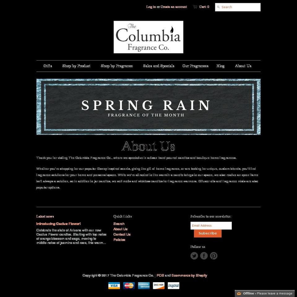 columbiafragrance.com shopify website screenshot