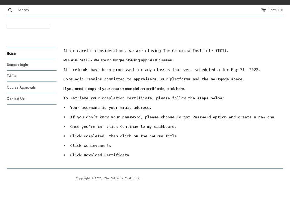 columbiainstitute.net shopify website screenshot
