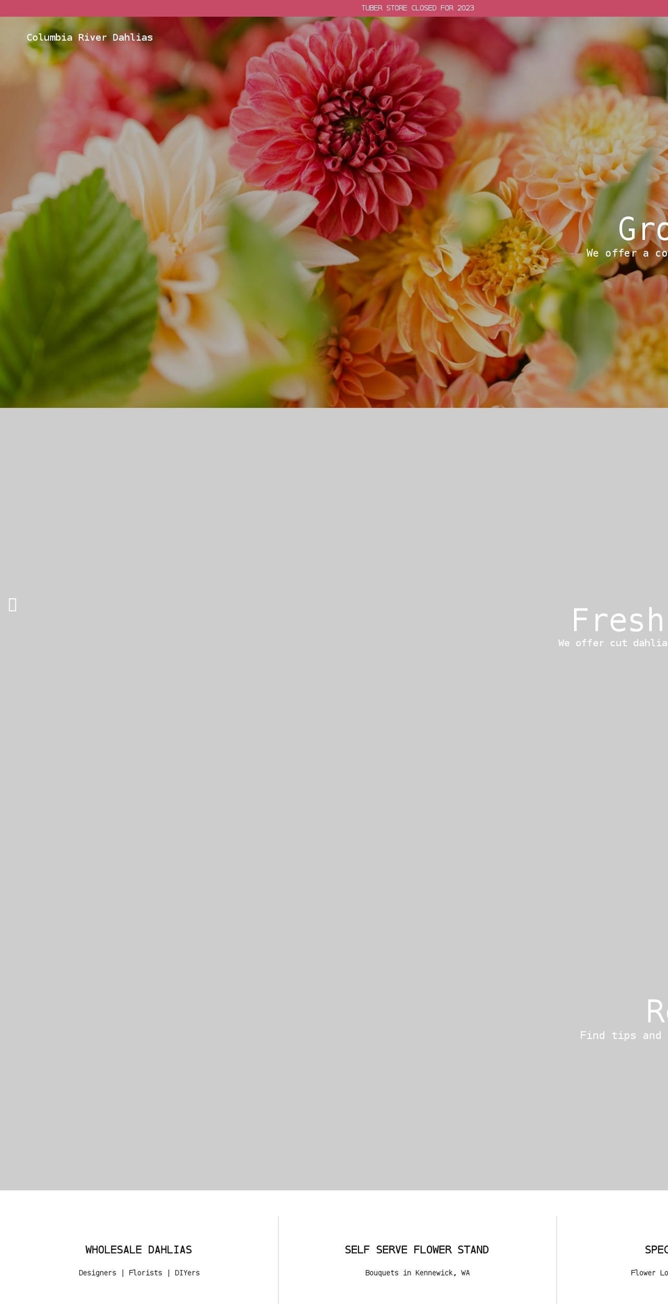 columbiariverdahlias.com shopify website screenshot