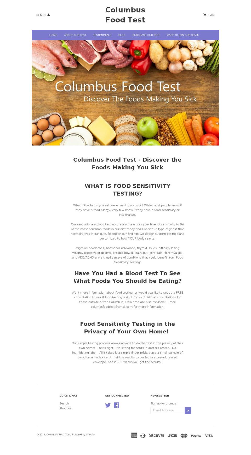 columbusfoodtest.com shopify website screenshot