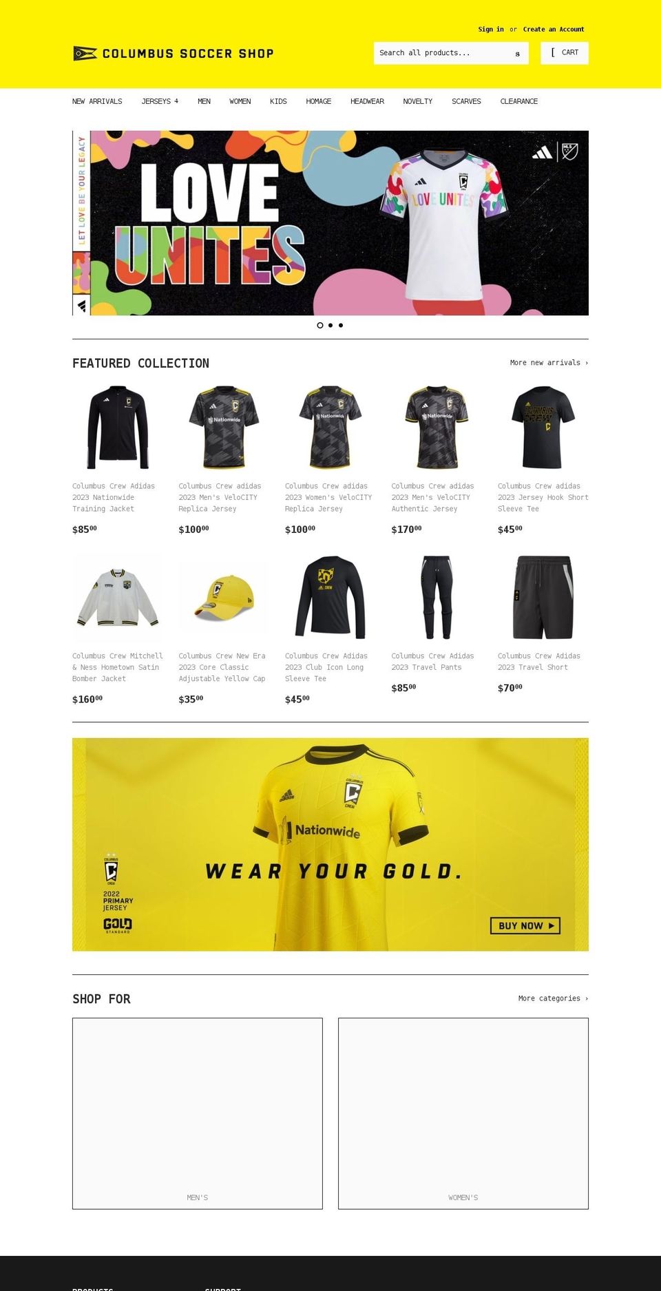 columbussoccershop.com shopify website screenshot