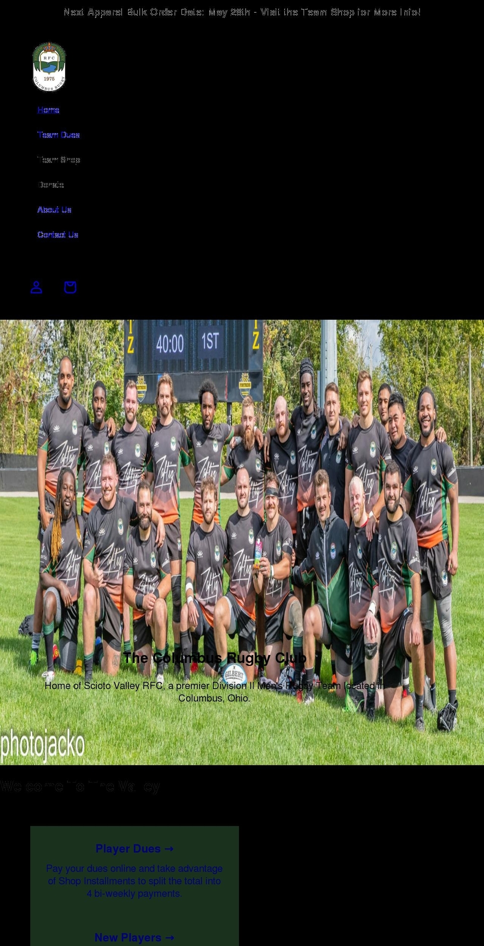 columbusyouthrugby.org shopify website screenshot