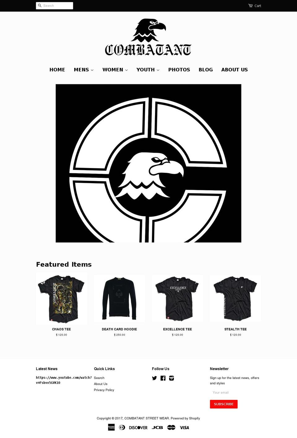 combatantstreetwear.com shopify website screenshot