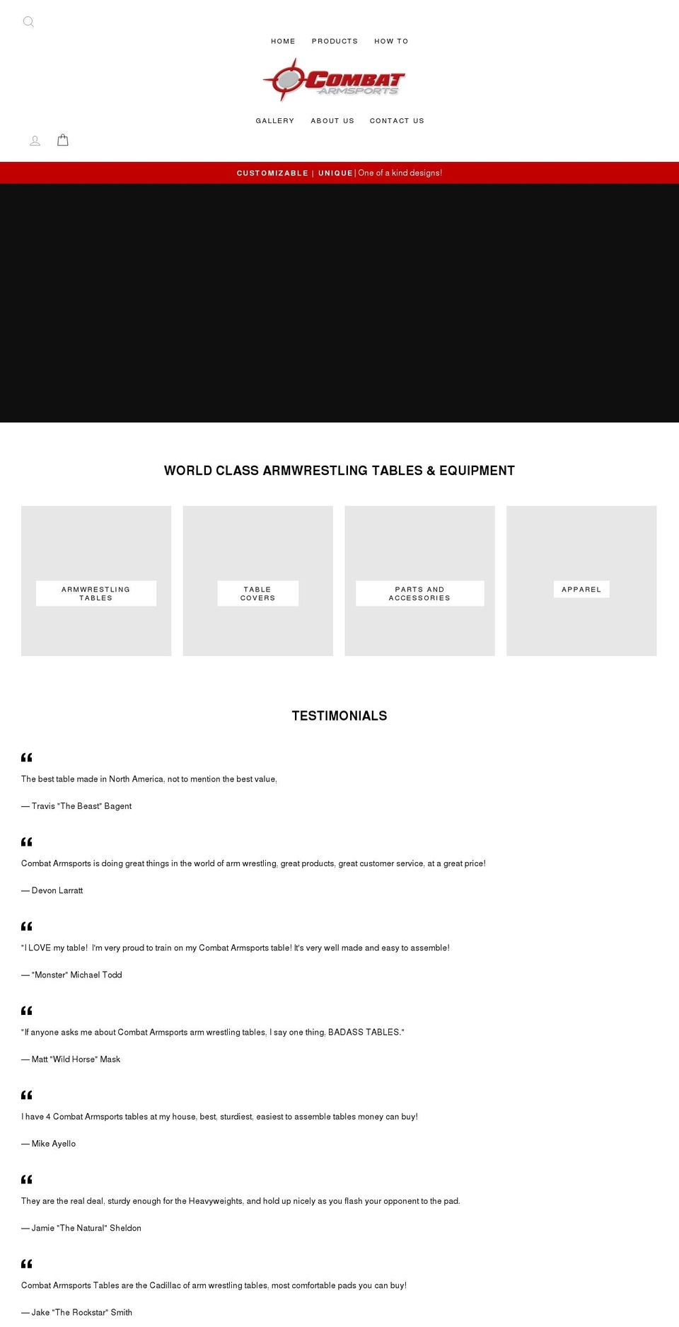 combatarmsports.com shopify website screenshot