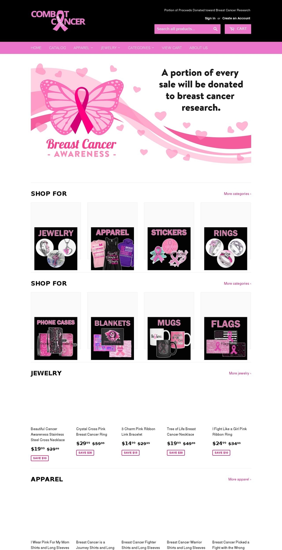 combatbreastcancer.com shopify website screenshot