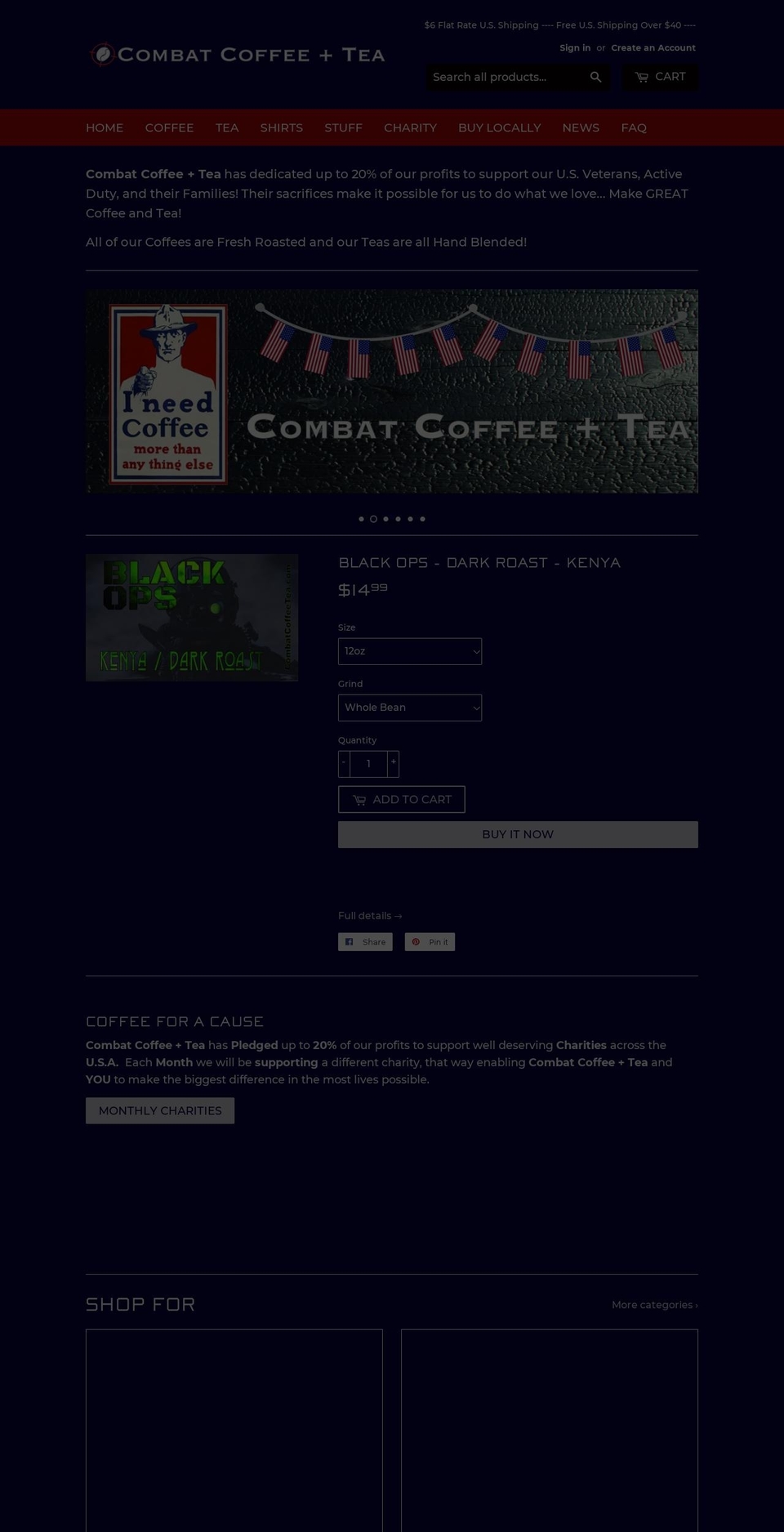combatcoffeetea.com — Shopify storefront screenshot