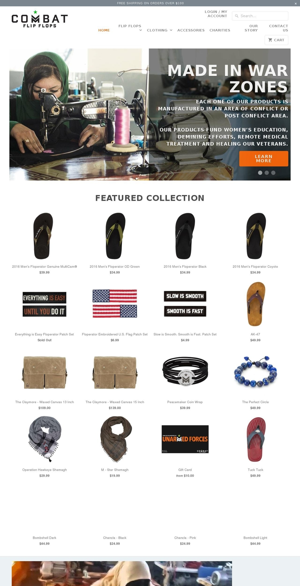 combatflipflops.org shopify website screenshot