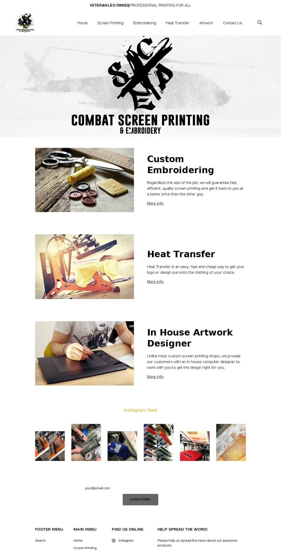 combatscreenprinting.com — Shopify storefront screenshot