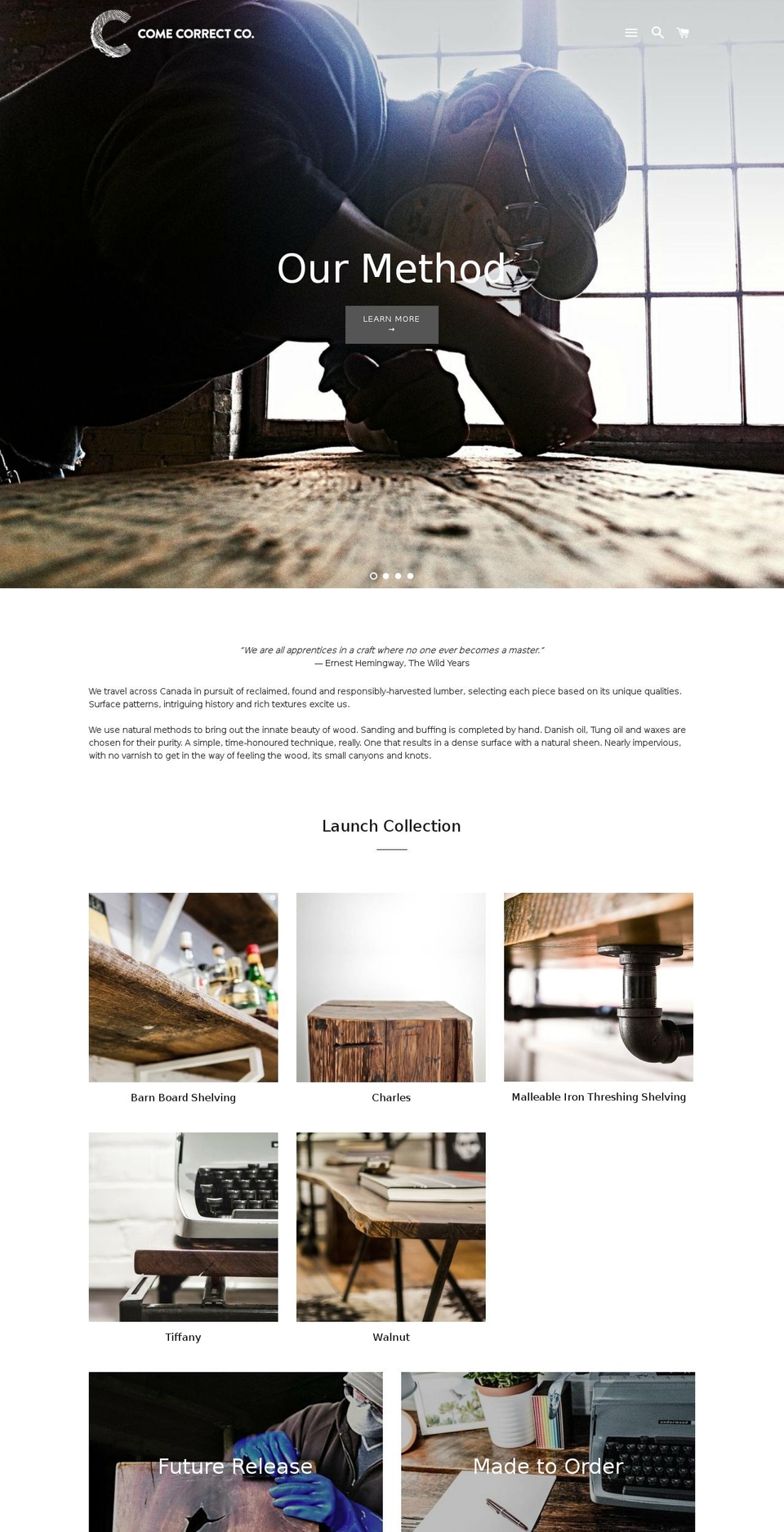 comecorrect.co shopify website screenshot