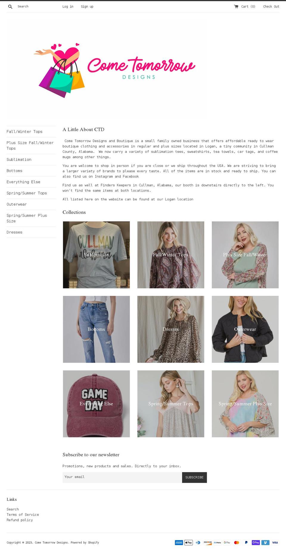 cometomorrowdesigns.com — Shopify storefront screenshot