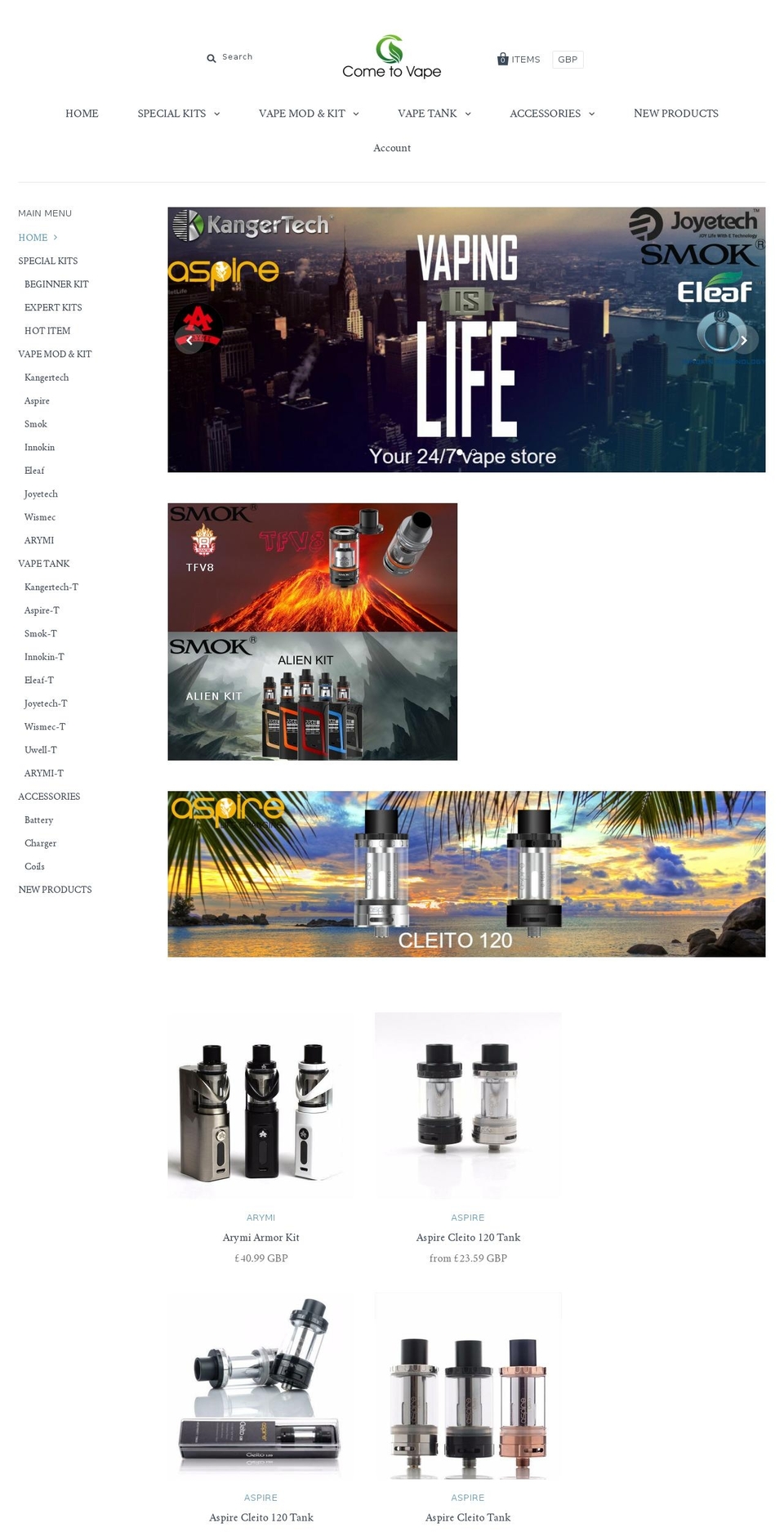 cometovape.com shopify website screenshot