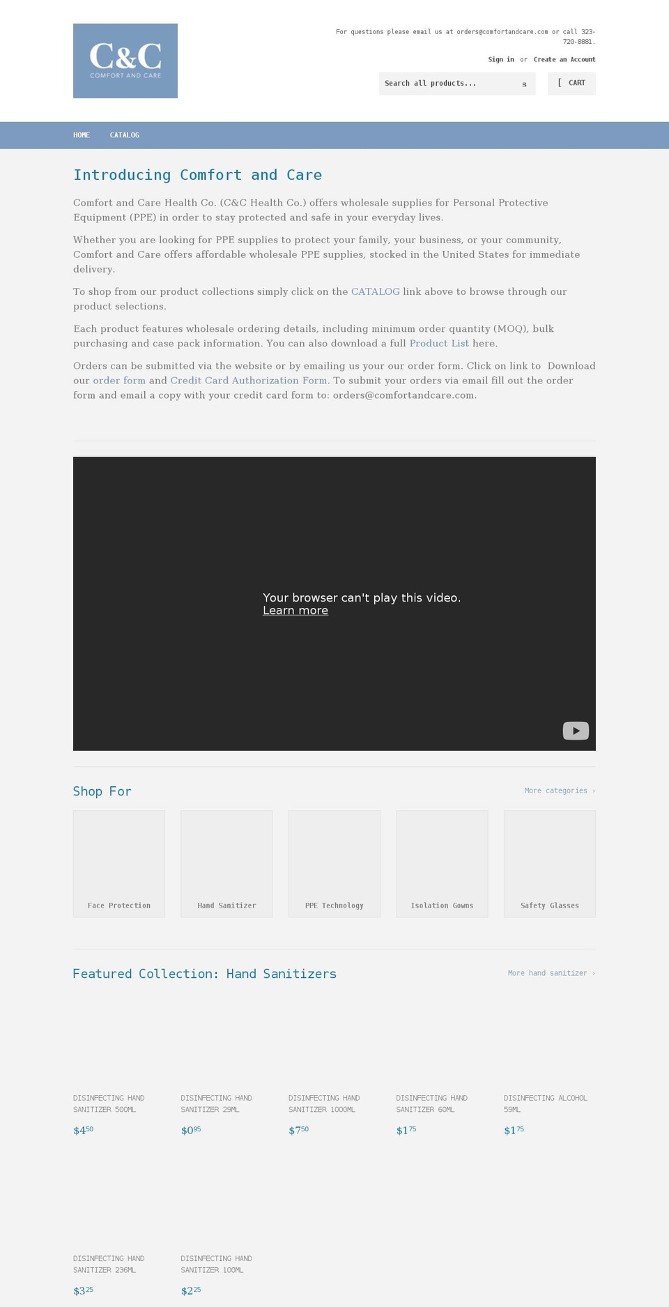 comfortandcare.com shopify website screenshot