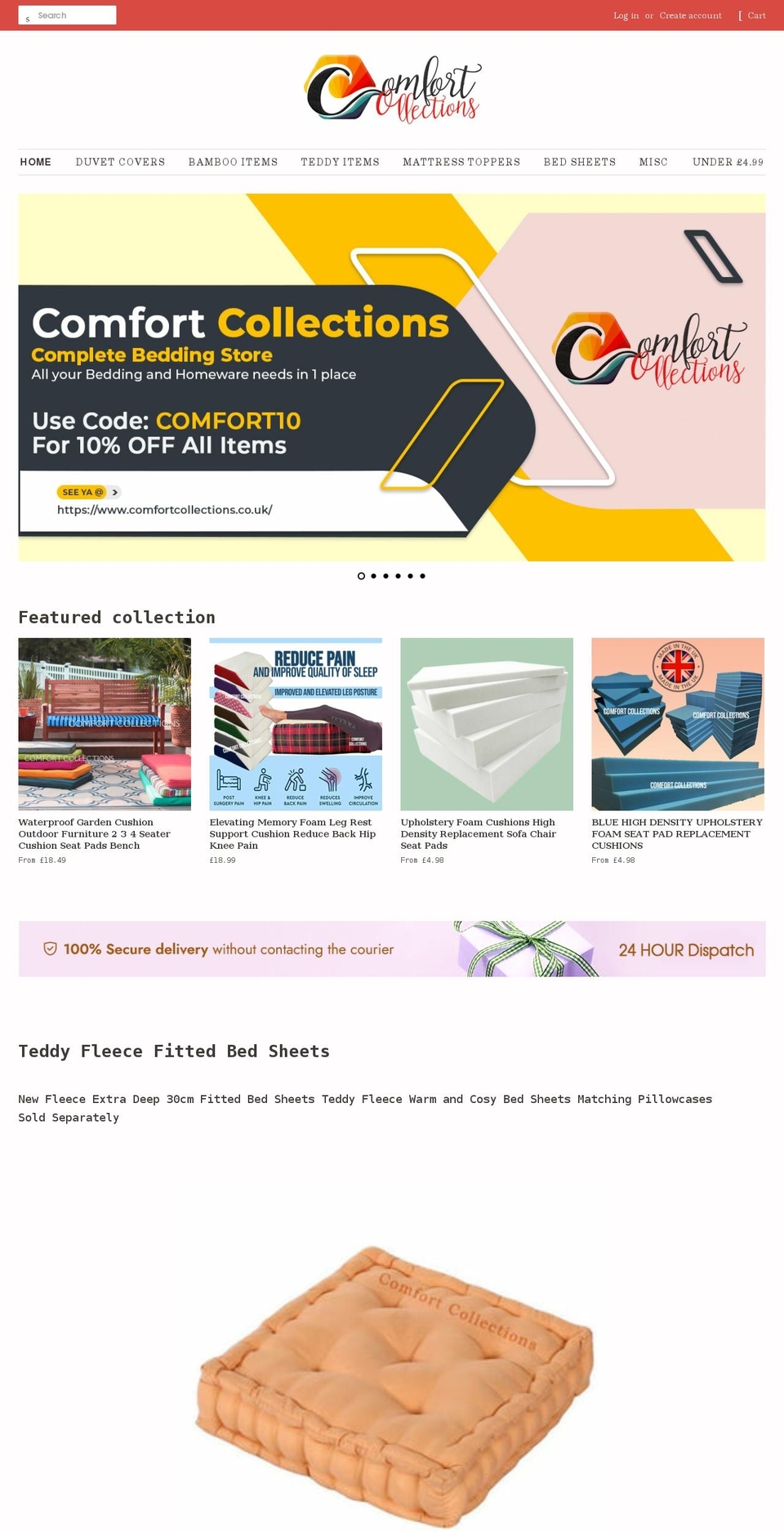 comfortcollections.co.uk shopify website screenshot