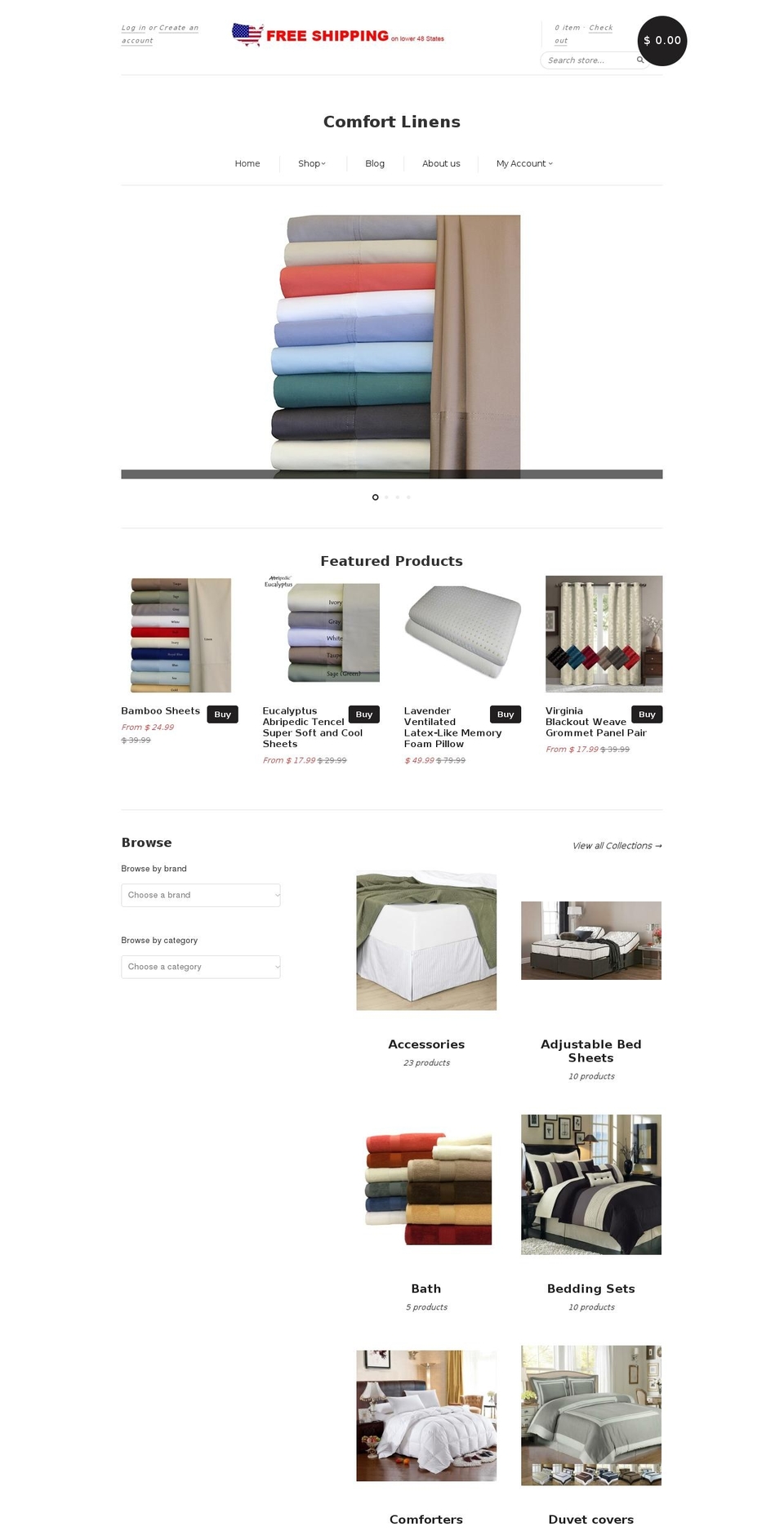 comfortlinens.com shopify website screenshot