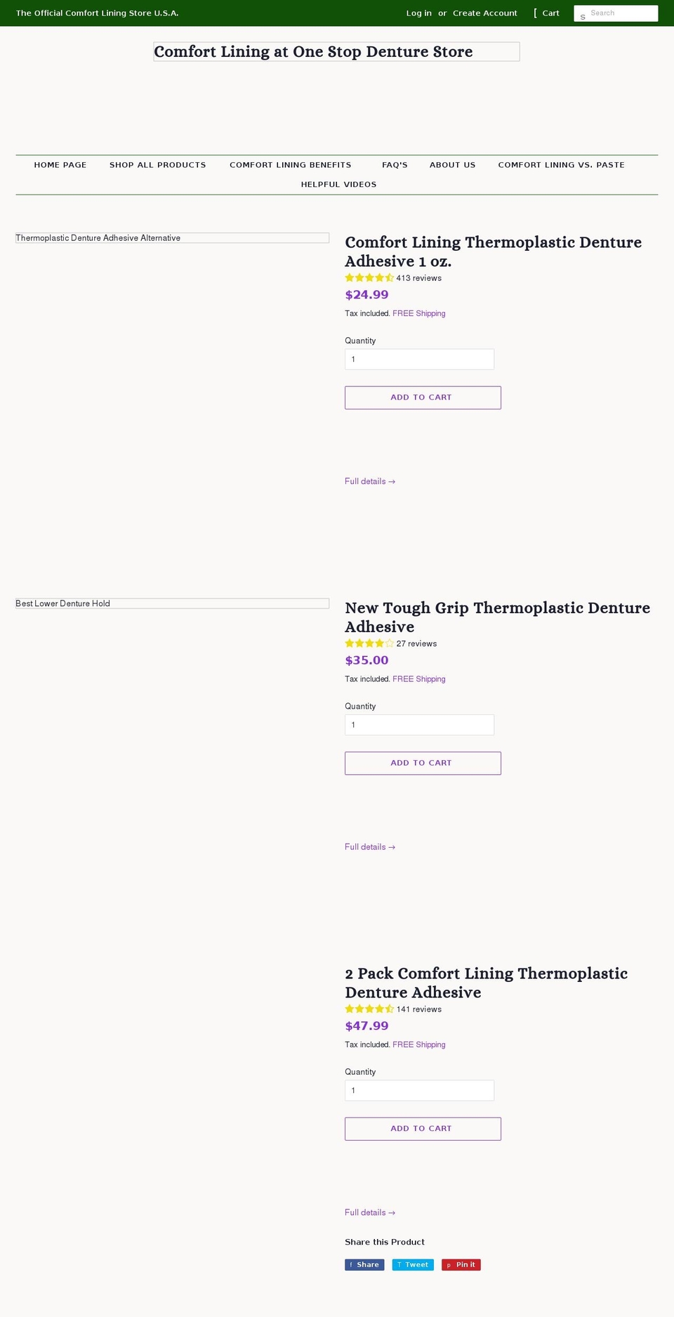 comfortlining.com shopify website screenshot