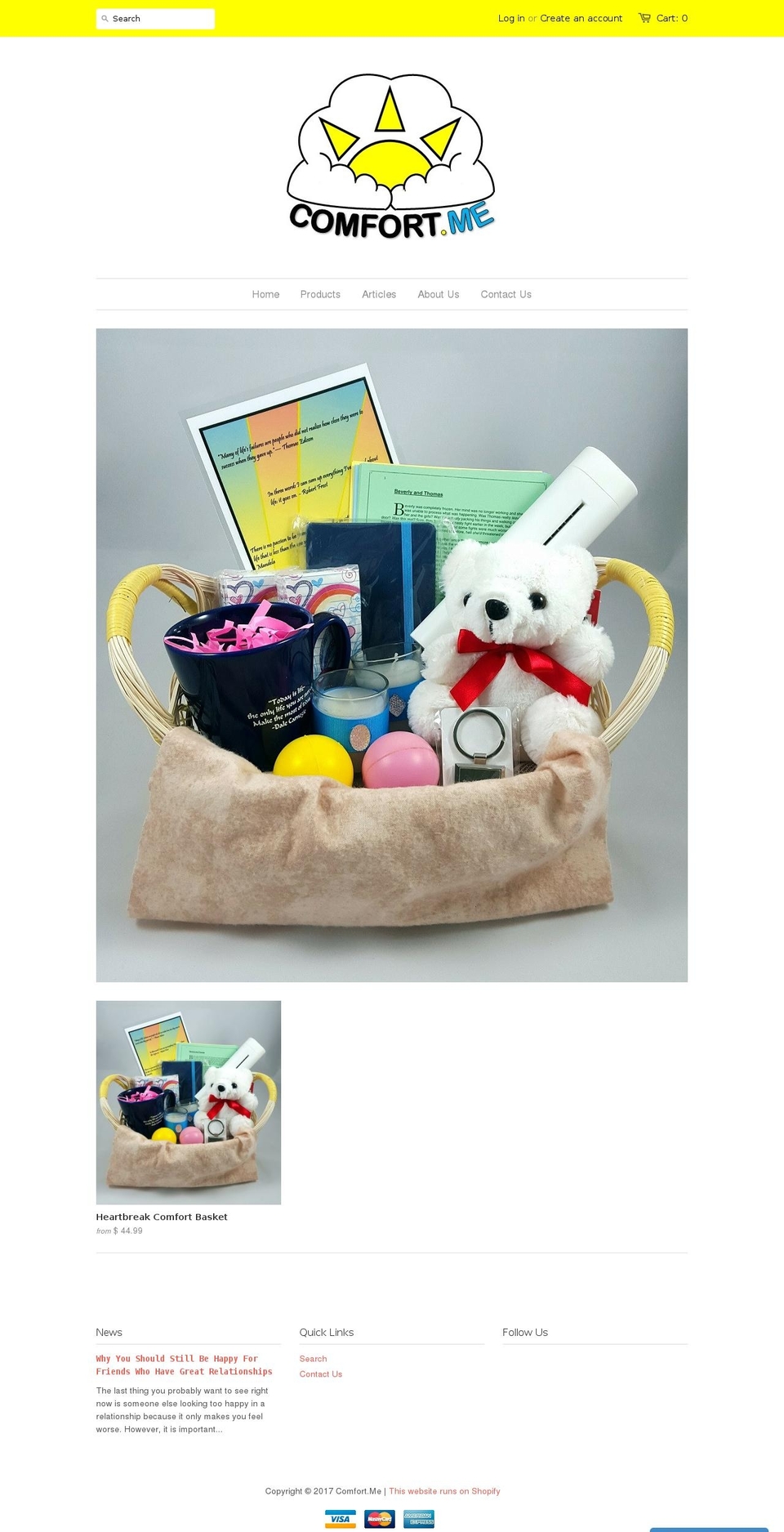 comfortmebaskets.com shopify website screenshot