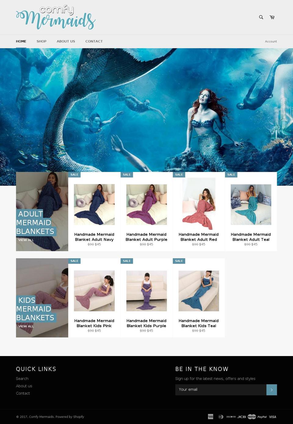 comfymermaids.com shopify website screenshot
