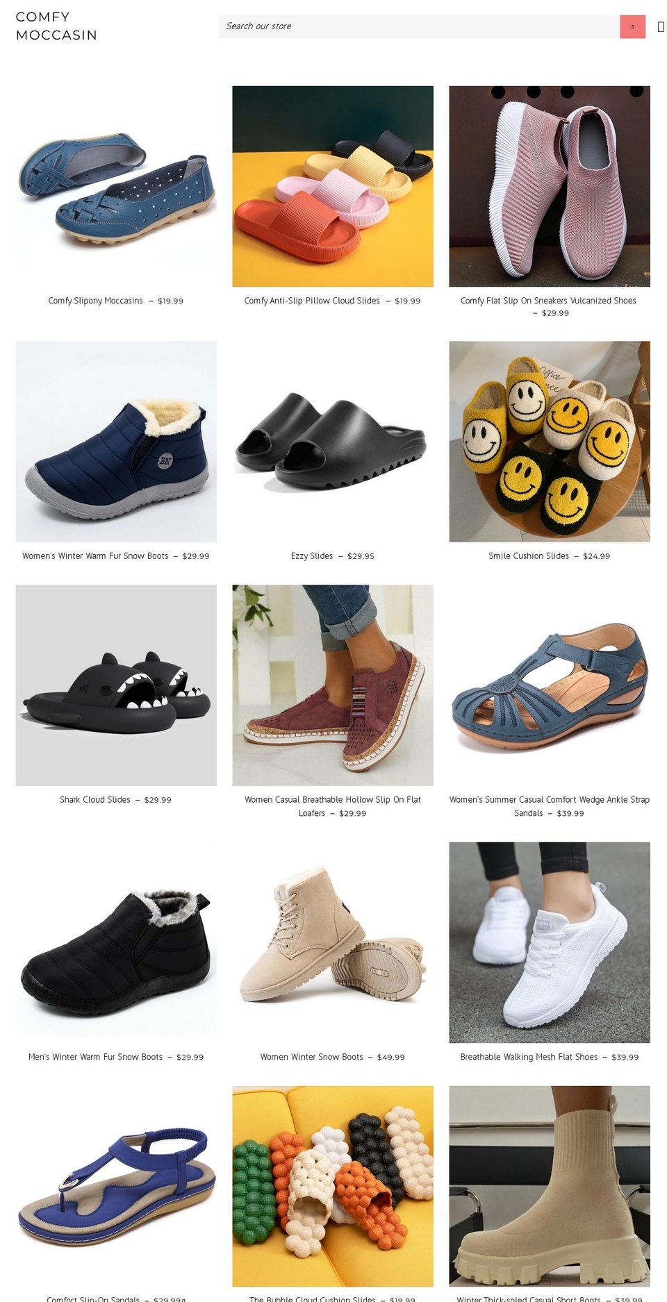 comfymoccasin.com shopify website screenshot