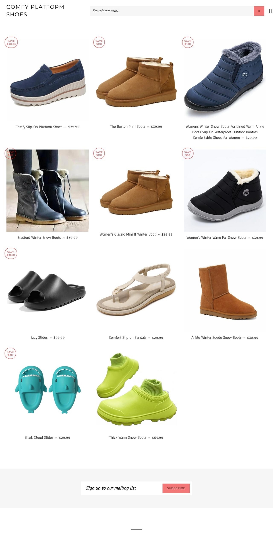 comfyplatformshoes.com — Shopify storefront screenshot