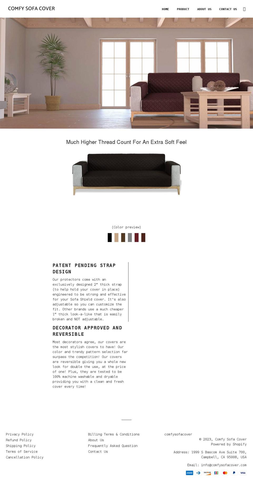 comfysofacover.com shopify website screenshot