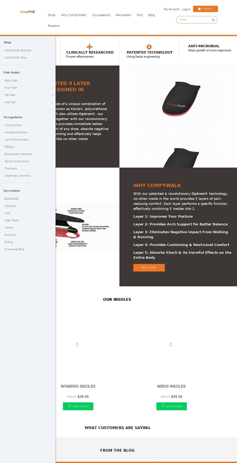 comfywalk.com shopify website screenshot