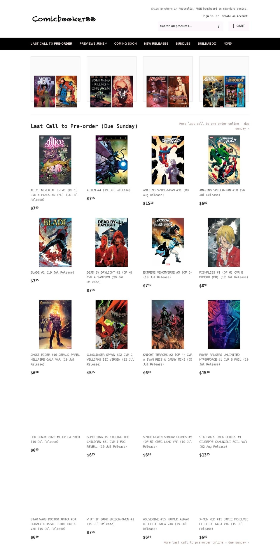 comicbookeroo.com shopify website screenshot