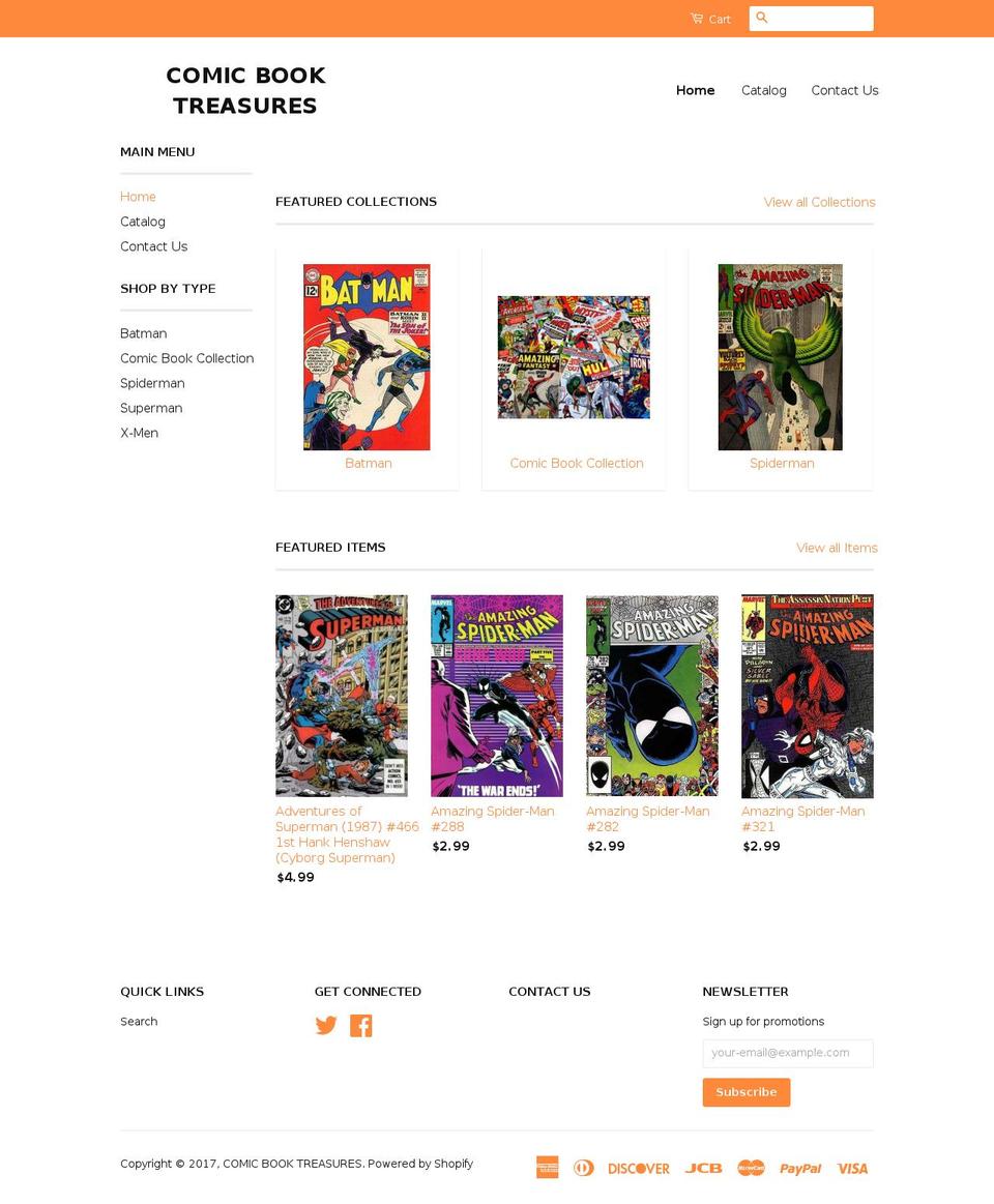comicbooktreasures.com shopify website screenshot