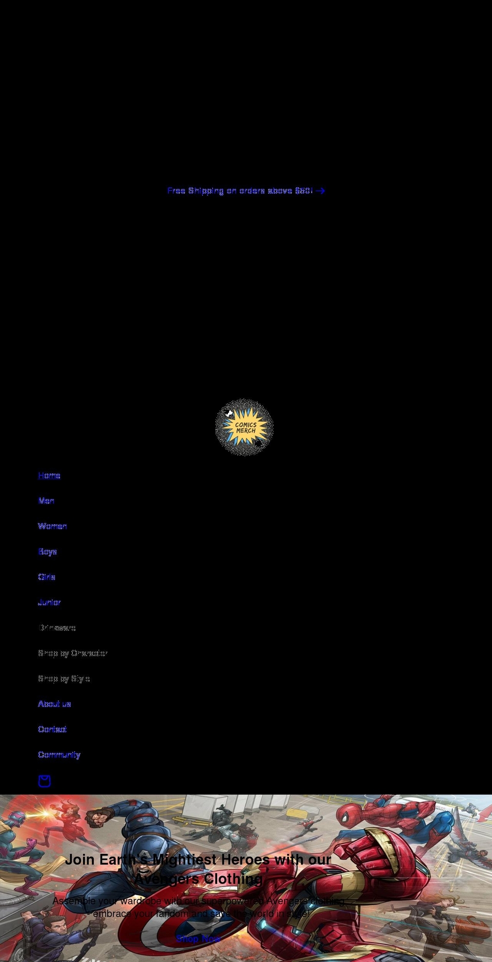 comicsmerch.com — Shopify storefront screenshot