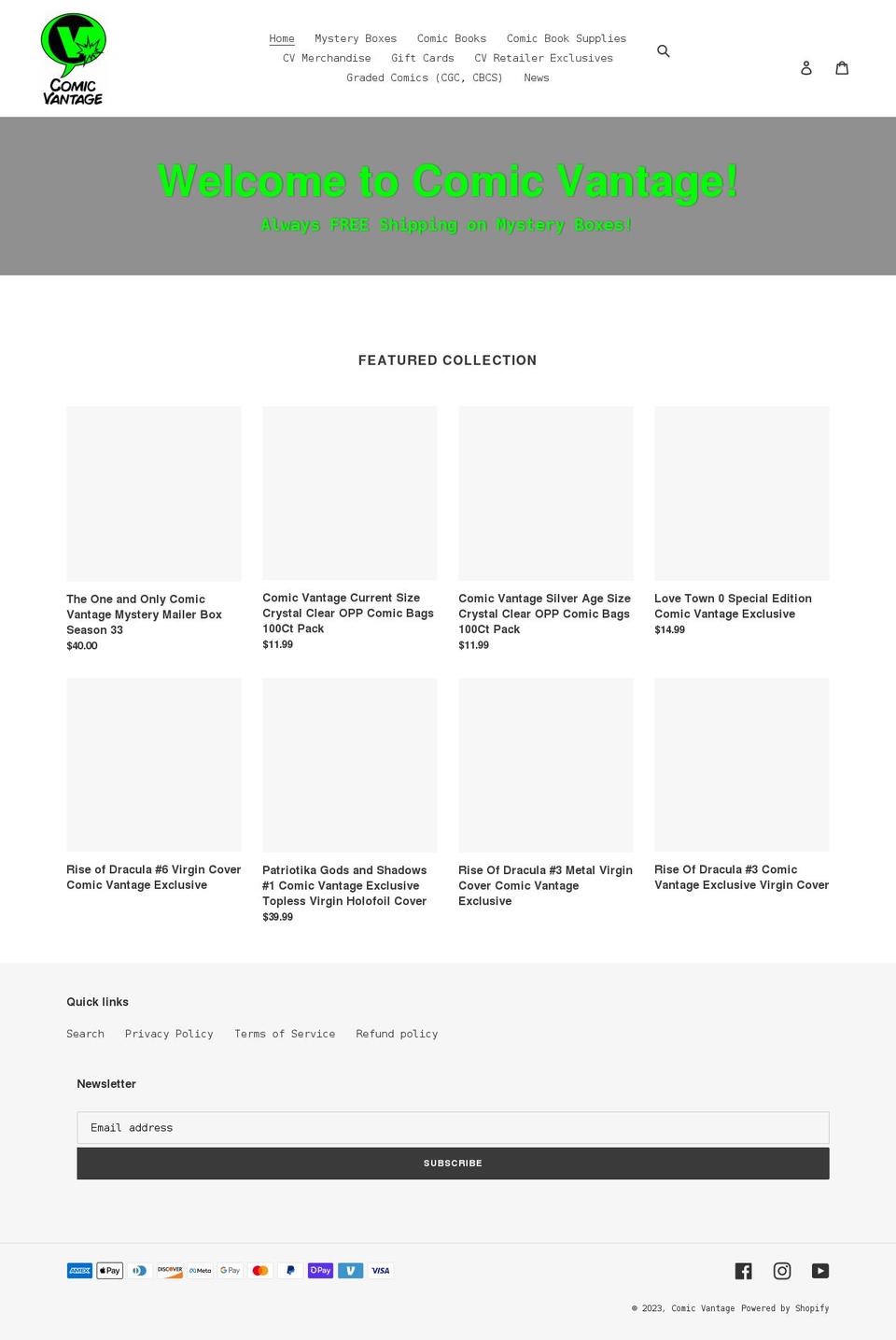 comicvantage.com shopify website screenshot