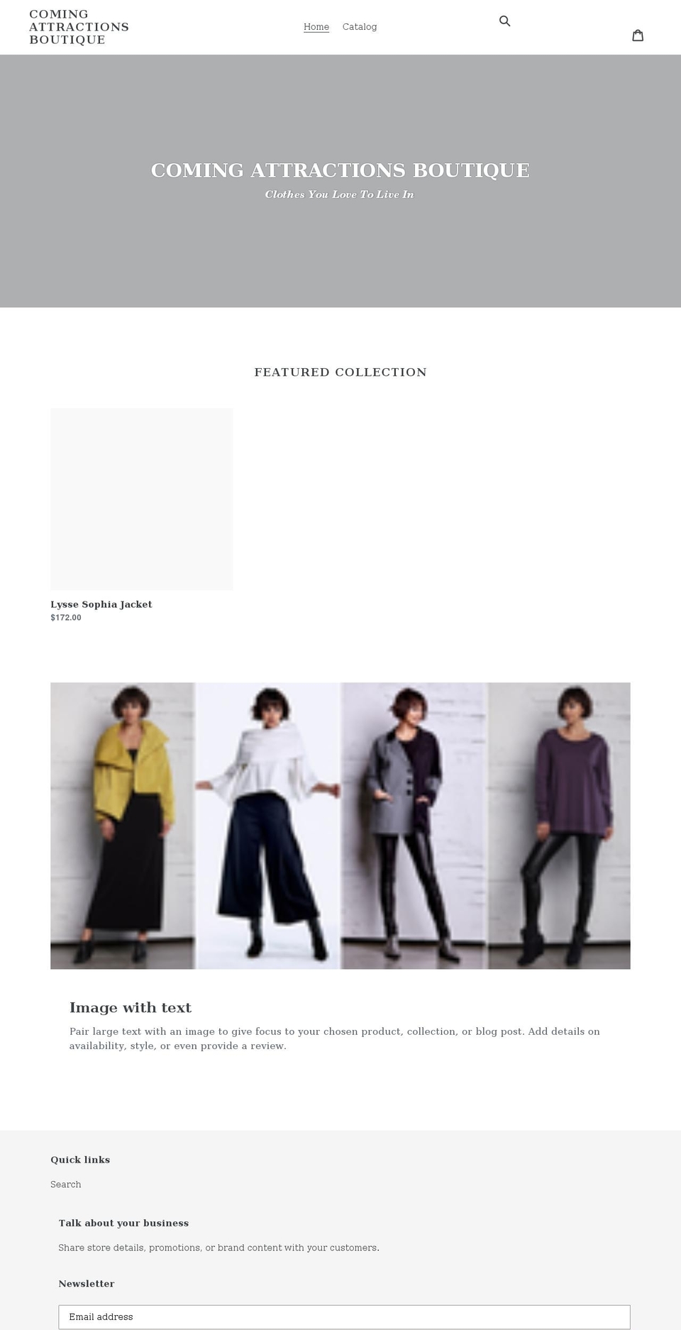 comingattractionsboutique.com shopify website screenshot