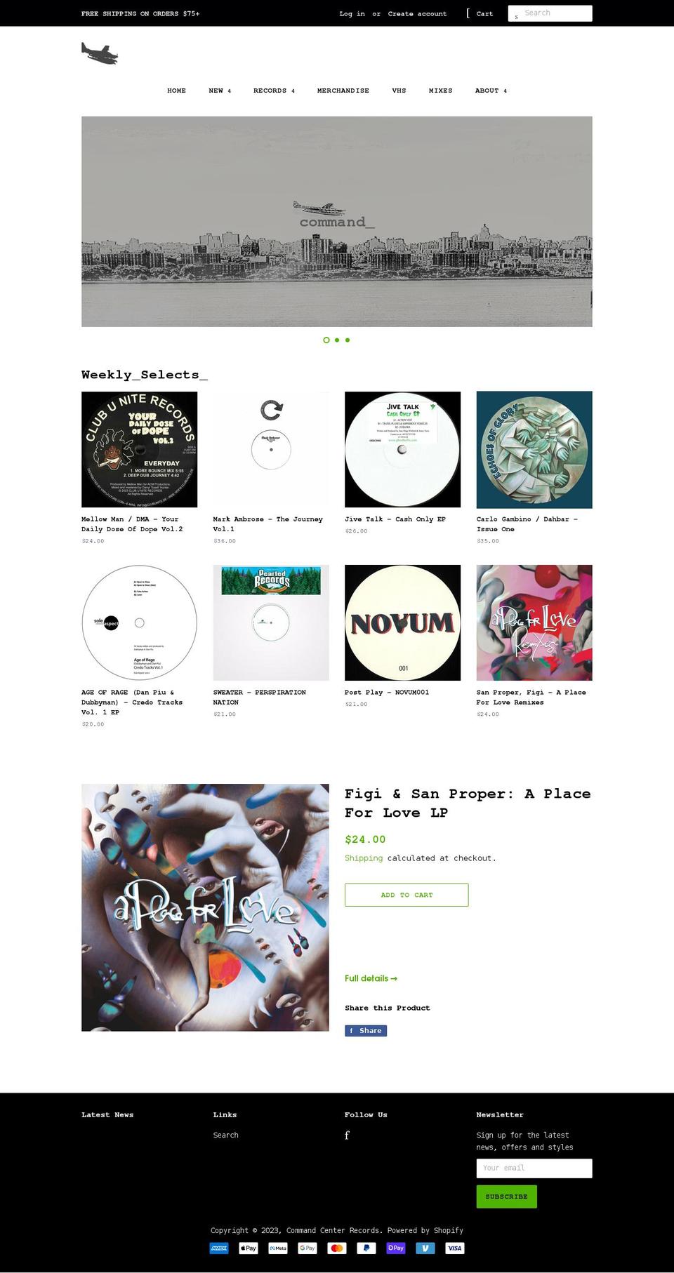 commandcenterrecords.com shopify website screenshot