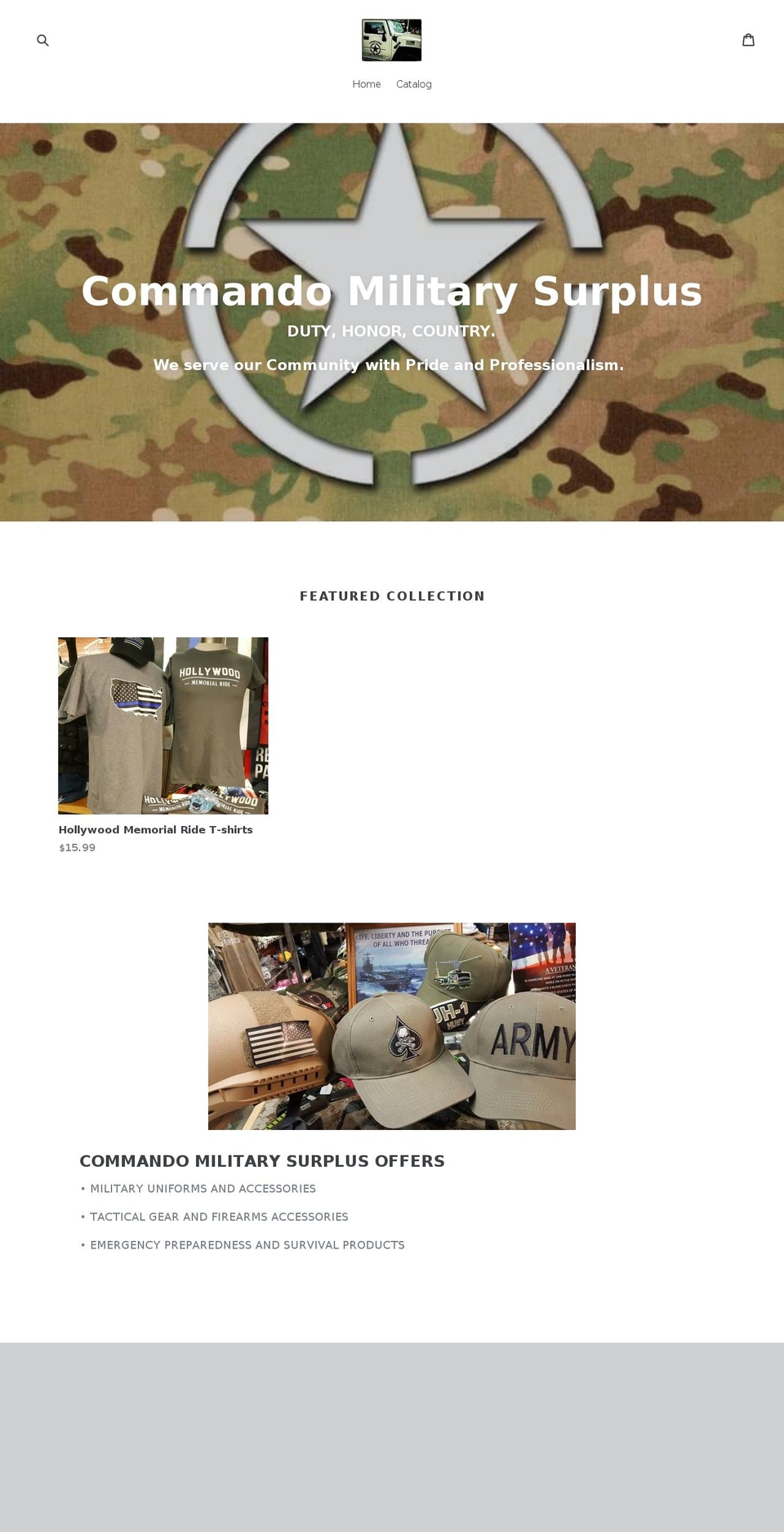commandomilitarysurplus.net shopify website screenshot