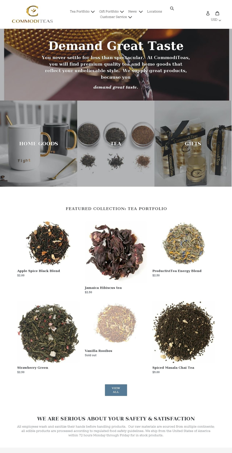 commoditeas.com shopify website screenshot