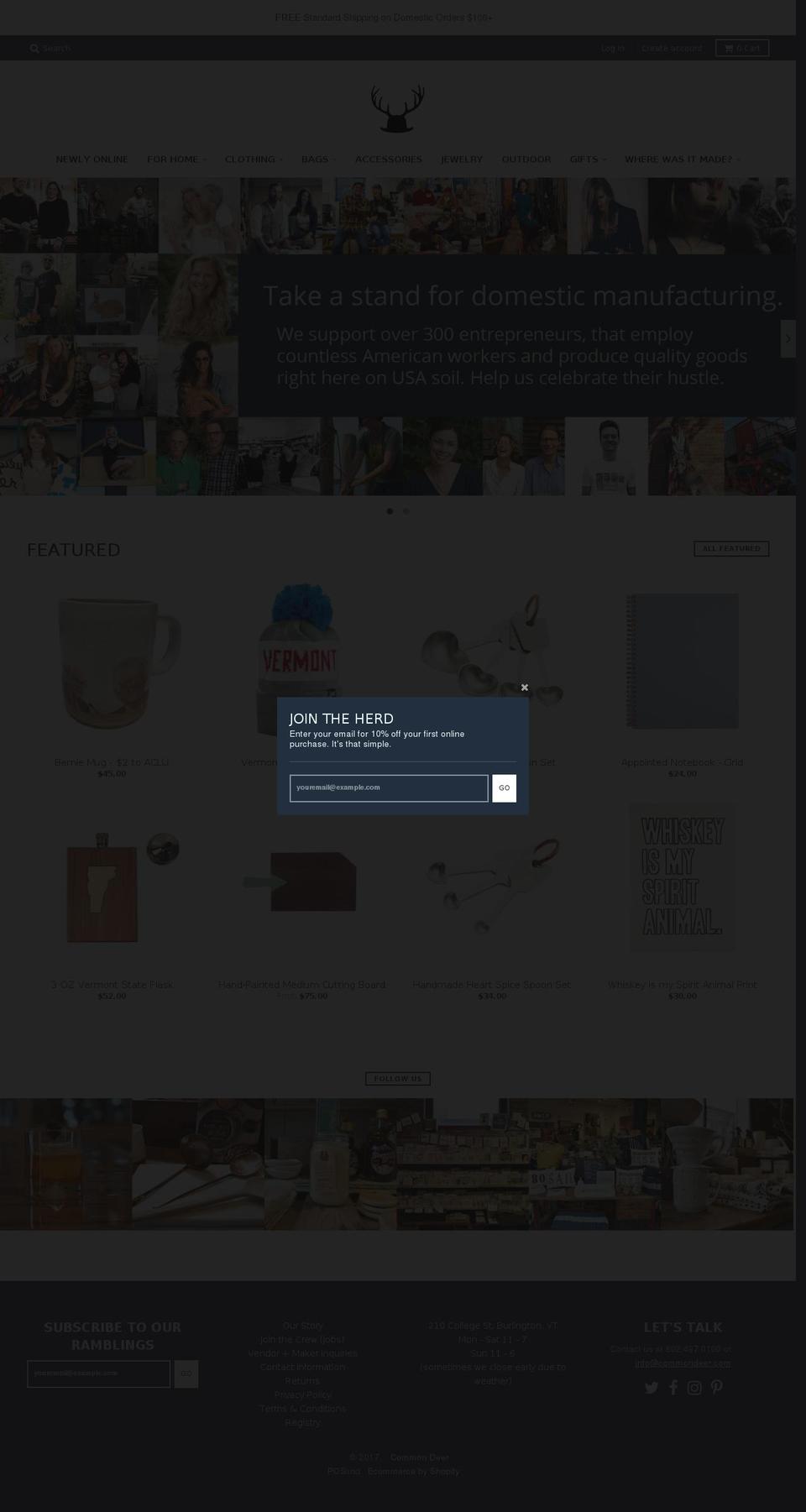 commondeer.com shopify website screenshot